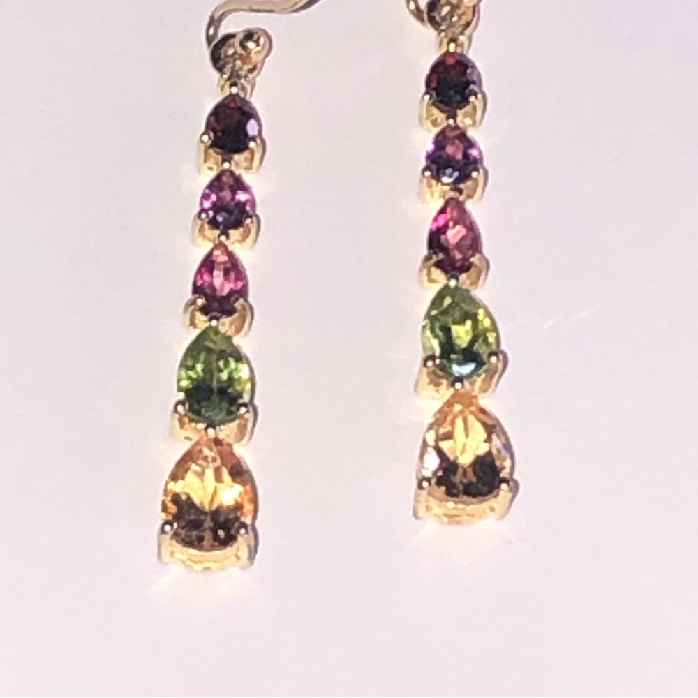Solid 14k Gold Gemstone Dangle Earrings - image 8